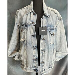 ABLE Merley Denim Jacket Distressed‎ Light Wash Cotton Lyocell Blend Women's XL